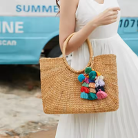 Rumbai warna-warni dekorasi mobil gantungan kunci tas tangan liontin lucu Boho pelangi Macrame tas pesona Pom Pom rumbai gantungan kunci