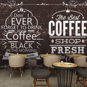 Carta da parati murale della caffetteria con decorazione del caffè dipinto a mano marrone inglese - Product Image 3