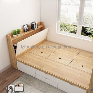 Cheap Studio Apartment Bedroom Furniture Complete Tatami Wooden <b>Storage</b> Bed Wardrobe & Wall Cabinet Set for Compact Living Space - Product Image 5