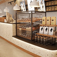 Meubles de café personnalisés de style brutaliste, vitrine en verre pour boulangerie et pâtisserie, comptoir en marbre massif gratuit