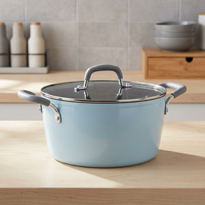 Modern Round Enamel Casserole <b>Pot</b> with Glass <b>Lid</b> and stainless steel bottom - Product Image 2