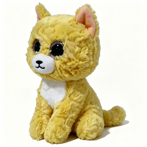 Peluche de Gatito Amarillo Personalizado, con Ojos Grandes Brillantes y Pecho Blanco, Gato Sentado, Regalo para Niños y Coleccionistas - Product Image 1