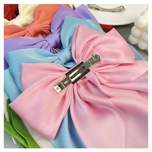 סיטונאי אופנה שיער אופנה אישה סרט קשת קשת צבע טהור סאטן קליפ שיער - Product Image 5