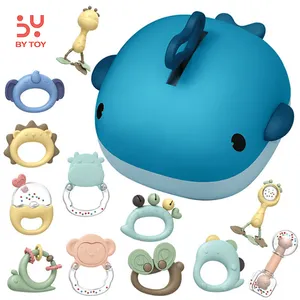 2023 New Born Toys Baby & Toddler Smooth Soft Silicone Teether Animals Band Set Rattle Whale Babies Chew Teething Infant Toy