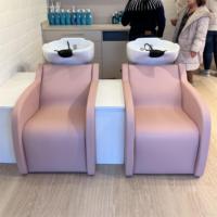 Lit de shampoing portable avec réservoir Chaise de shampoing de salon avec dos rose Lit de lavage à contre-courant avec tabouret roulant
