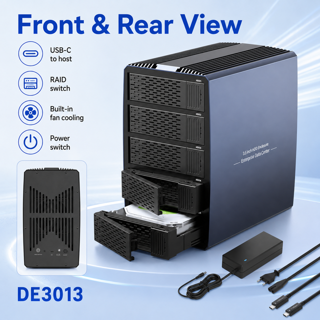 5 Bay SATA RAID Hard Drive Enclosure 5Gbps USB-C RAID0/1/3/5/10 Offline Clone for 2.5/3.5 Inch HDD SSD Aluminum Array Case
