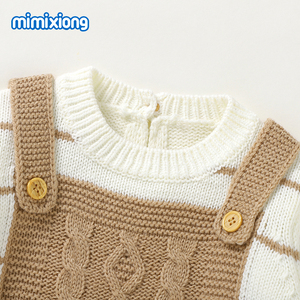 Mimixiong Oeko-TEX Abbigliamento Invernale per Neonati alla Moda con Righe, Tutine Calde a Maniche Lunghe in Maglia - Product Image 5