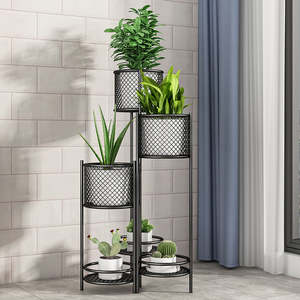 Support de fleurs cylindrique moderne en métal à 3 niveaux pour mariage, balcon, salon, étagère dorée pour plantes, présentoir à fleurs – Vente en gros - Product Image 4