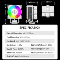 Enfriador de Aire para CPU Gamer-X Z-1300 de 90 mm con LED ARGB, Alto Rendimiento, 4 Tubos de Calor, Rodamiento Fluido, Torre de Aluminio para Procesadores de PC Gaming, Negro