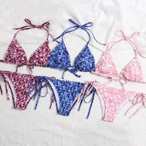 ชุดบิกินี่ไมโครแบบสั่งทำลายดอกไม้แฟชั่นปี 2025 ชุดว่ายน้ำผู้หญิงแบบผูกเชือก 2 ชิ้น - Product Image 4