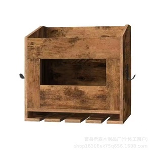Estante de vino de madera para montar en la pared con almacenamiento para corchos y soporte para copas para uso doméstico - Product Image 5