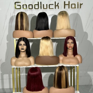 Rambut Asli 100% Virgin Cuticle Aligned Warna Ombre Pirang Double Drawn 4x4 HD Lace Front Closure Wig Bob Pendek - Product Image 1