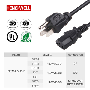 USA dây điện để IEC C13 NEMA dây 5-15p AC dây điện 125V 3 pin cắm cáp mở rộng cho máy tính cáp điện - Product Image 3