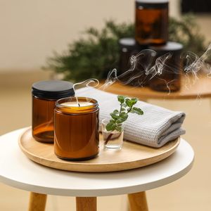 Großhandel 8 OZ Bernsteinfarbene Glas-Kerzengläser Duftkerzen-Herstellungsglas 250 ML Runde Kerzenbehälter Mit Deckel - Product Image 4