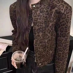 <span class=keywords><strong>Chaqueta</strong></span> Corta de Cuero Sintético con Estampado de Leopardo Vintage para Mujer, Abrigo Corto de Piel Sintética, Talla Pequeña, Corte Ajustado, Ropa Casual de Exterior - Product Image 3