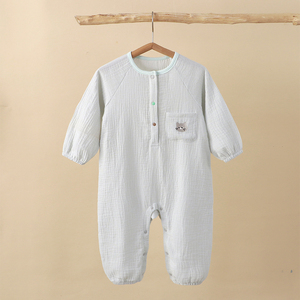 Vêtements une pièce pour bébé, vêtements de printemps et d'automne en gaze de coton pur à manches longues, broderie de dessins animés - Product Image 3