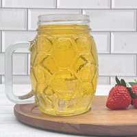 Mug en verre Mason de 600 ml avec poignée, motif hexagonal, tasse en verre pour bière, jus, thé glacé, boissons froides pour les fans de sport