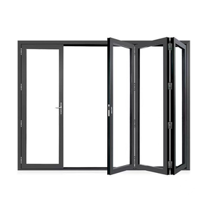 <span class=keywords><strong>Puerta</strong></span> de acordeón de balcón negro de aluminio rotura térmica doble vidrio templado Exterior Bi plegable puertas de Patio plegables deslizantes - Product Image 6