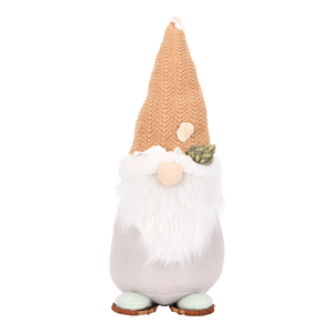 Sand Chevron Knit Hat Coastal Gnome Plush Shell Trim Doll with Woven Sandal <b>Feet</b> for Beach House Entry <b>Table</b> Decor - Product Image 1