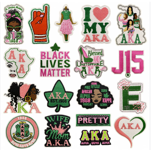 Parche de dibujos animados de parches de hierro bordados de <span class=keywords><strong>Hermanas</strong></span> verde rosado - Product Image 1