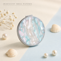 Miroir de maquillage de poche personnalisé à texture coquille, miroir compact double face portable, logo personnalisé pour voyage, cadeau, vente en gros
