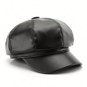 หมวกทรงแปดเหลี่ยมสำหรับผู้หญิง สไตล์เรียบง่าย สีพื้น หนังแบบแผ่น สำหรับฤดูใบไม้ผลิและฤดูใบไม้ร่วง เหมาะสำหรับใส่ทำงานกลางแจ้ง หรือใส่เดินเล่นในเมือง ให้ความอบอุ่น - Product Image 5