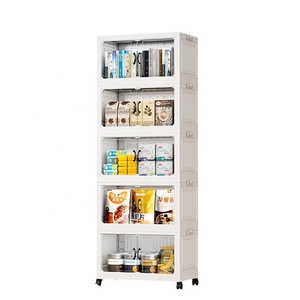 Contenedores de Almacenamiento Apilables de Plástico de Doble Nivel con Puertas y Ruedas, Diseño Plegable para Armario, Dormitorio, Sala de Estar - Product Image 1