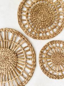 Set of 3 Water Hyacinth <b>Wall</b> Baskets Boho Woven <b>Wall</b> Decor Natural Fiber <b>Decorative</b> <b>Plates</b> for Living Room and Bedroom - Product Image 4