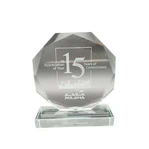 Custom octagonal logo engraved printed Crystal cut Photo Frame Trophy k9 Personalized Graduation trophy