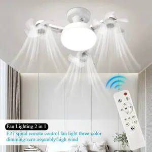 Ventilador de techo premium <span class=keywords><strong>con</strong></span> luz, casquillo E26/E27, <span class=keywords><strong>con</strong></span> 4 cabezales, múltiples bombillas, <span class=keywords><strong>control</strong></span> <span class=keywords><strong>remoto</strong></span>, para decoración moderna de dormitorio o despensa. - Product Image 3