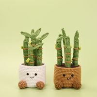 Ornement de bureau en bambou porte-bonheur fait main au crochet, style pot de fleurs à tiges superposées, décoration végétale en gros