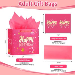 Bolsa de Regalo Rosa de 13 Pulgadas con Diseño de <span class=keywords><strong>Feliz</strong></span> Cumpleaños, Papel de Seda y Tarjeta de Felicitación, Tamaño Mediano para Hombre/Mujer, Diseño con Estampado <span class=keywords><strong>en</strong></span> Caliente - Product Image 2