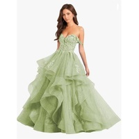 S2446N Nouveau modèle 2026 Robe de soirée longue en cachemire, style Forêt Verte, épaules dénudées, pour examen artistique étudiant et cérémonie de remise des diplômes