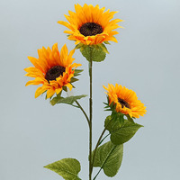 Arreglo Floral de Girasoles Artificiales de Seda de 3 Cabezas para Hogar y Hotel, Decoración de Sala de Estar, Accesorio para Fotos de Boda, Arte Floral