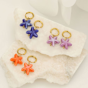 Boucles d'oreilles pendantes en acier inoxydable plaqué or 18 carats, série Océan, motif étoile de mer, pour les occasions de fête des femmes - Product Image 1