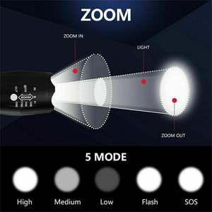 Linterna Táctica LED de Alta Potencia, 2000 Lúmenes, Impermeable IP67, Recargable por USB, Ajustable, para Camping, 8 Horas de Duración, Venta al Por Mayor - Product Image 3