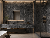 Dalles et carreaux en marbre Grigio Carnico gris poli avec veines blanches pour tables à manger, meubles-lavabos de salle de bain, murs décoratifs et comptoirs de bar