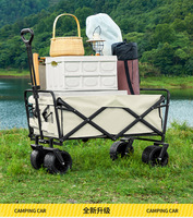 Chariot de camping pliable 10 pouces à double frein, conception à ouverture arrière, cadre en acier à haute teneur en carbone, poignée réglable, quatre roues robustes