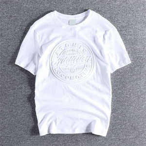 Camiseta de Manga Corta de Algodón de Color Sólido Informal para Hombre, Camiseta de Moda con Estampado en Relieve 3D Personalizado - Product Image 3