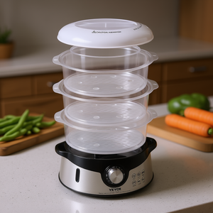 Vaporiera elettrica Vevor da 9,5 litri a 3 livelli in acciaio inox con timer e spegnimento automatico per una cucina sana - Product Image 2