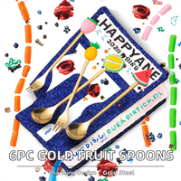 Set 6 Cuillères à thé et café en acier inoxydable 410 avec motif de fruits mignons, vernis miroir pour fêtes, restaurants et hôtels