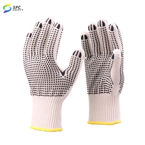 10 ölçer Palm Anti kayma doğal çift 2 taraflı siyah noktalar beyaz ağartılmış dize Knits pamuk Pvc noktalı el iş güvenliği eldiveni - Product Image 3