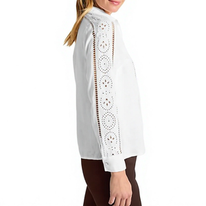 Nueva llegada: Camisa de lino transpirable con botones y diseño calado, manga larga, blusa informal para mujer - Product Image 2