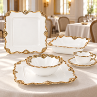 Vaisselle de cuisine haut de gamme nordique, bols et assiettes en céramique à bord doré, ensembles de vaisselle de luxe, services de table