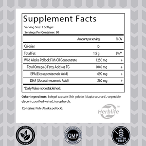 Добавка рыбьего жира омега-3 тройной крепости, 1250 мг, жирные кислоты EPA & DHA из одного источника дикого аляскинского минтая - Product Image 2