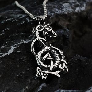 Men's Stainless Steel <b>Celtic</b> Dragon Pendant <b>Necklace</b> Geometric Animal Design Gift Jewelry - Product Image 2