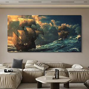 Pintura al Óleo Retro <span class=keywords><strong>de</strong></span> Paisaje Marino con Barco Velero, <span class=keywords><strong>Arte</strong></span> <span class=keywords><strong>de</strong></span> Pared Enmarcado, Obra <span class=keywords><strong>de</strong></span> <span class=keywords><strong>Arte</strong></span> Grande para Colgar en la Pared, Decoración para Sala <span class=keywords><strong>de</strong></span> Estar - Product Image 3