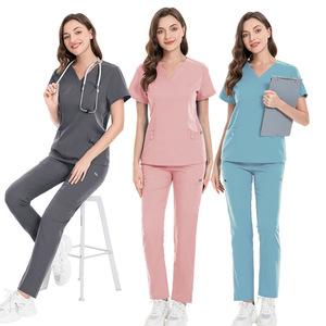 Unisex Nursing Scrubs Sets Fashionable Stretch Short Sleeve Multiple Pockets <b>Nurse</b> Uniform Hospital Beauty Salon Staff - Product Image 6