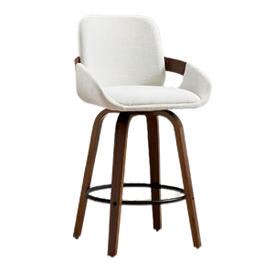 Modern 360 Degree <strong>Swivel</strong> <strong>Bar</strong> <strong>Stool</strong> with Beige Upholstery and Wood Frame for Home Kitchen Commercial Use Mid Century Design - Product Image 2