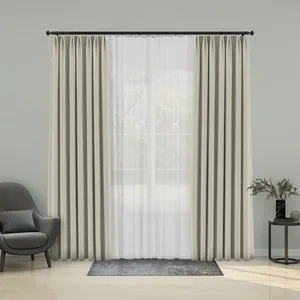 Cortinas opacas de calidad de tela de terciopelo de imitación de chenilla, cortinas opacas aisladas de Villa monocromáticas de color sólido